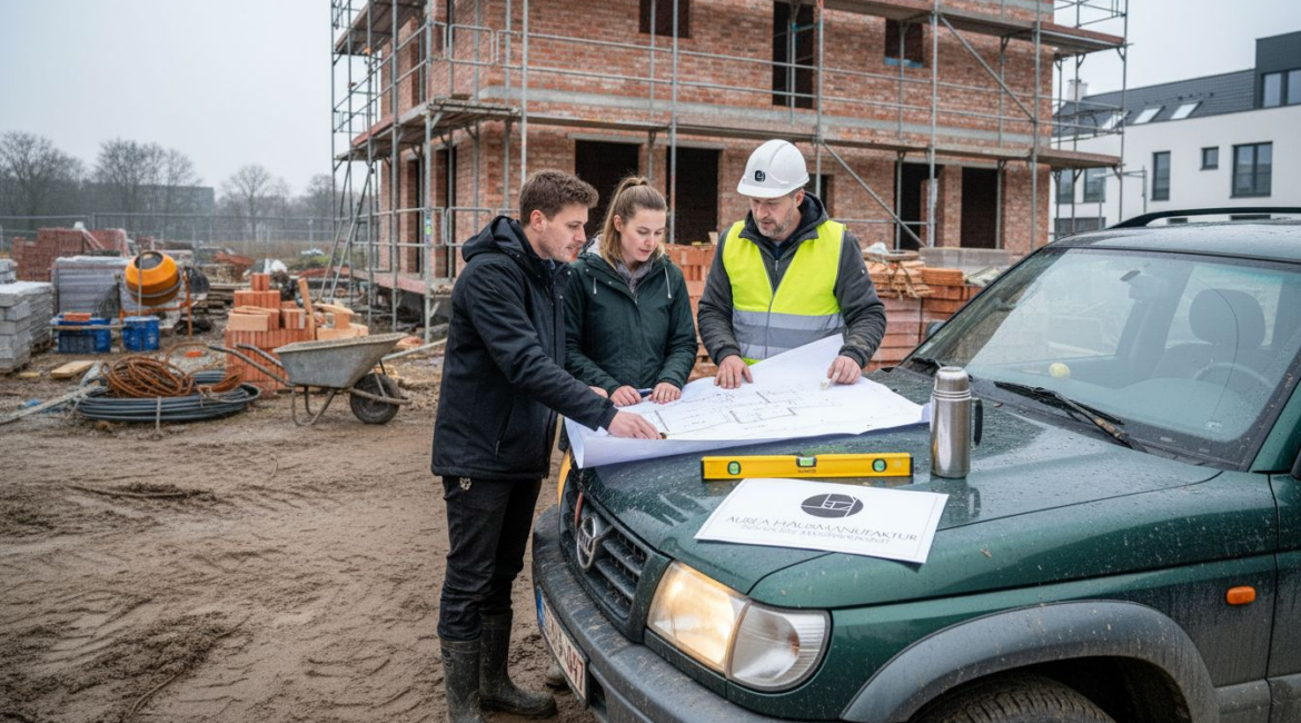 Ein Paar und der Bauleiter auf einer Berliner Baustelle