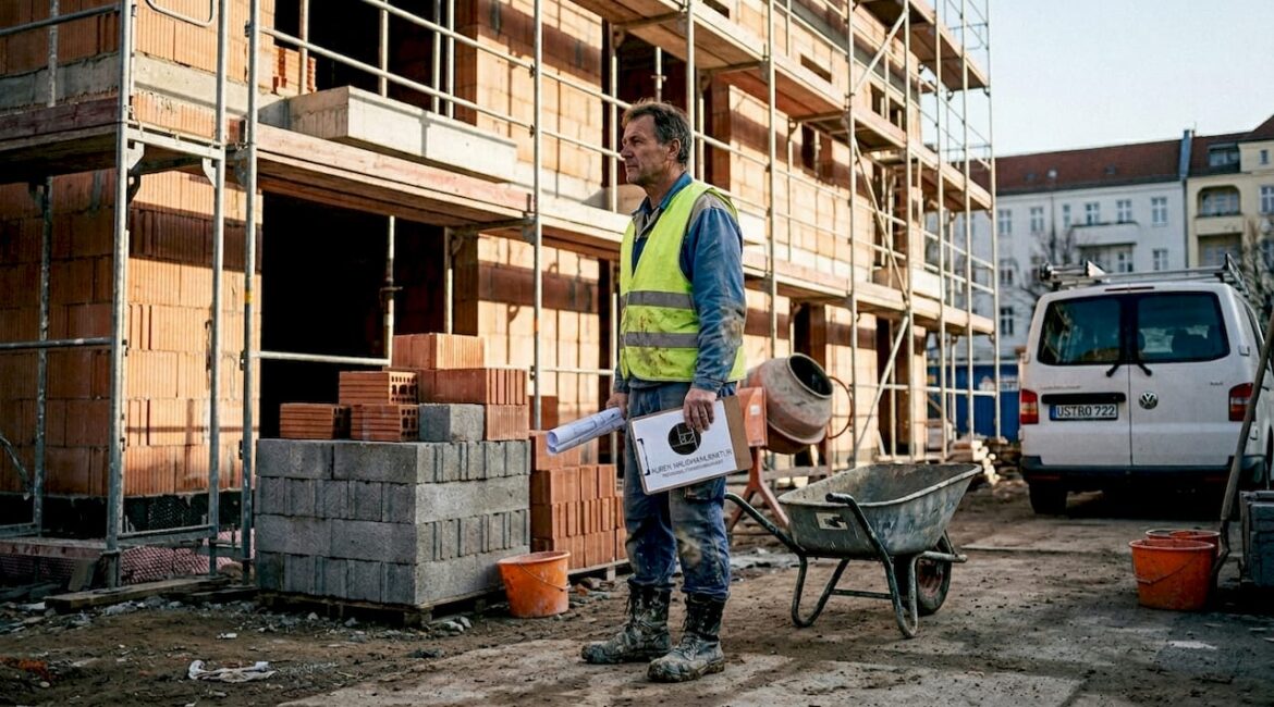 Bauleiter auf der Großbaustelle für nachhaltiges Wohnen in Berlin