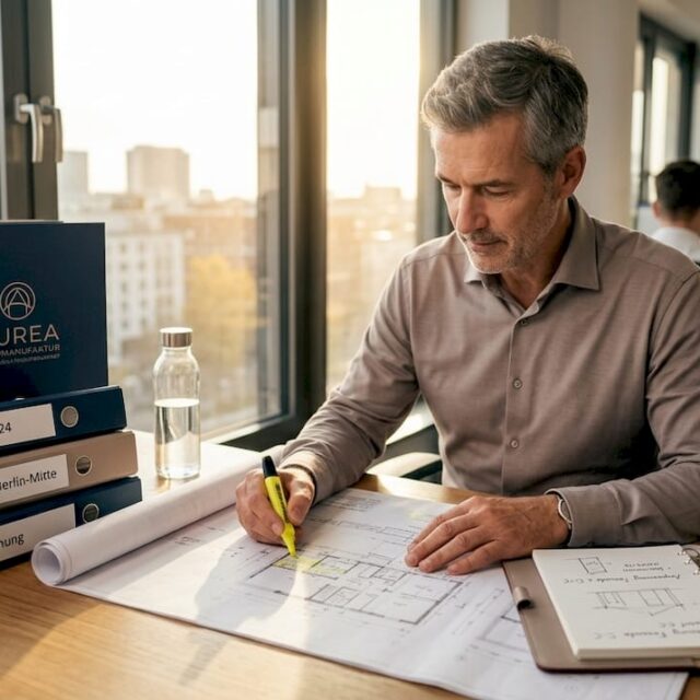Im Büro feilt der Projektentwickler an den Bauplänen und bringt neue Ideen auf Papier.