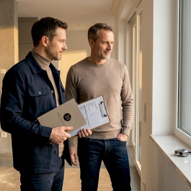 Gemeinsam nehmen Bauherr und Bauleiter das Abnahmeprotokoll genau unter die Lupe.