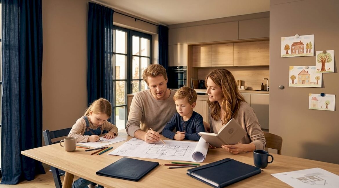 Besprechung zur Hausplanung im Familienkreis