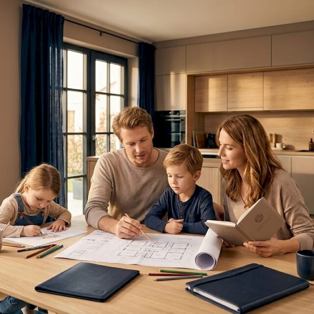 Besprechung zur Hausplanung im Familienkreis