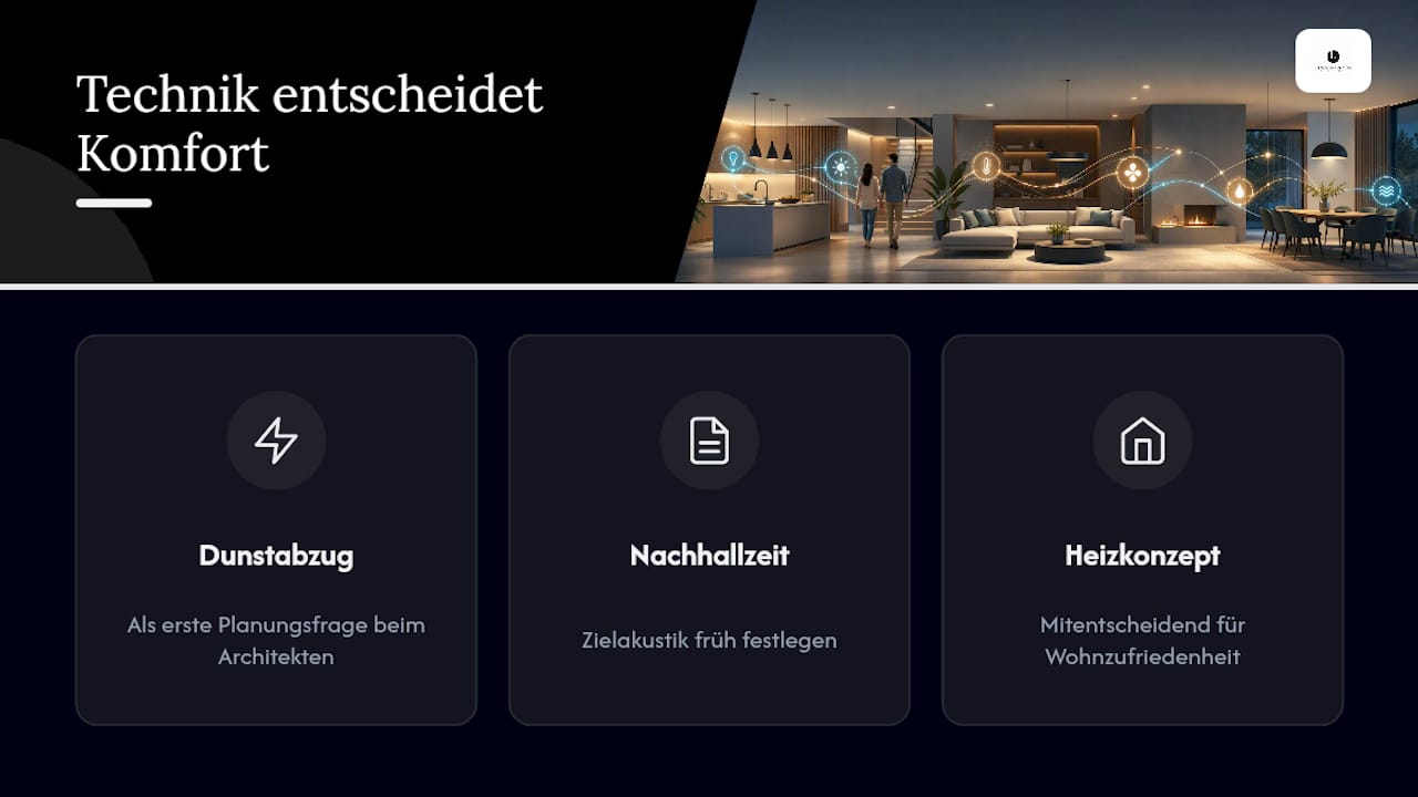 Diagramm zum Vergleich von Belüftung, Akustik und Heizung bei offenen Grundrissen