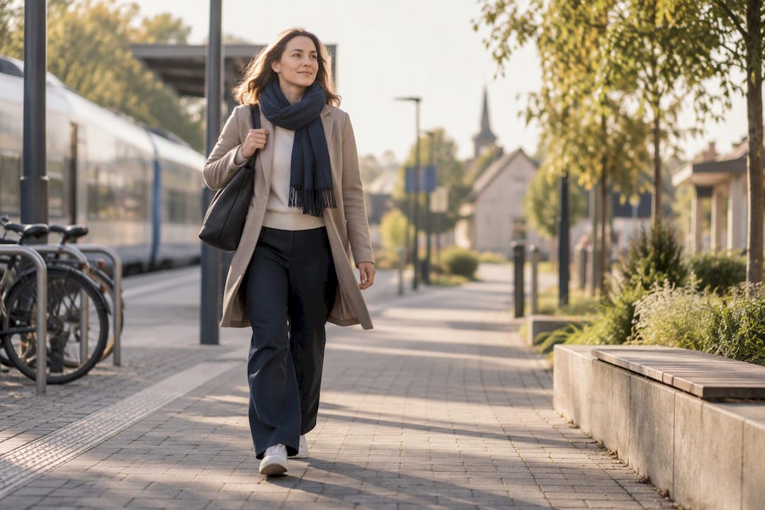 Pendlerin auf dem Weg vom Regionalbahnhof