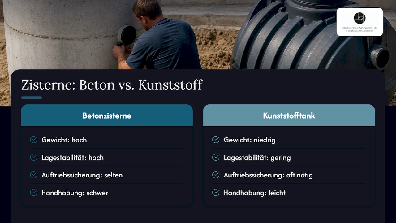 Vergleich zwischen Beton- und Kunststoffzisterne
